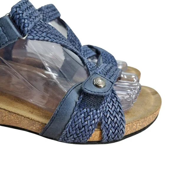 Taos Universal Blue Leather Comfort Wedge Sandals Size 38 US 7-7.5 Adjustable - Picture 13 of 13